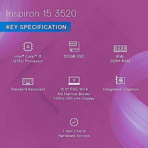 Dell Inspiron 3520 Laptop, 12Th Gen Intel Core I5-1235U Processor, 8GB, 512GB SSD, 15.6" (39.62Cms) FHD Display- 3 Side Narrow Border, Win 11 + MSO