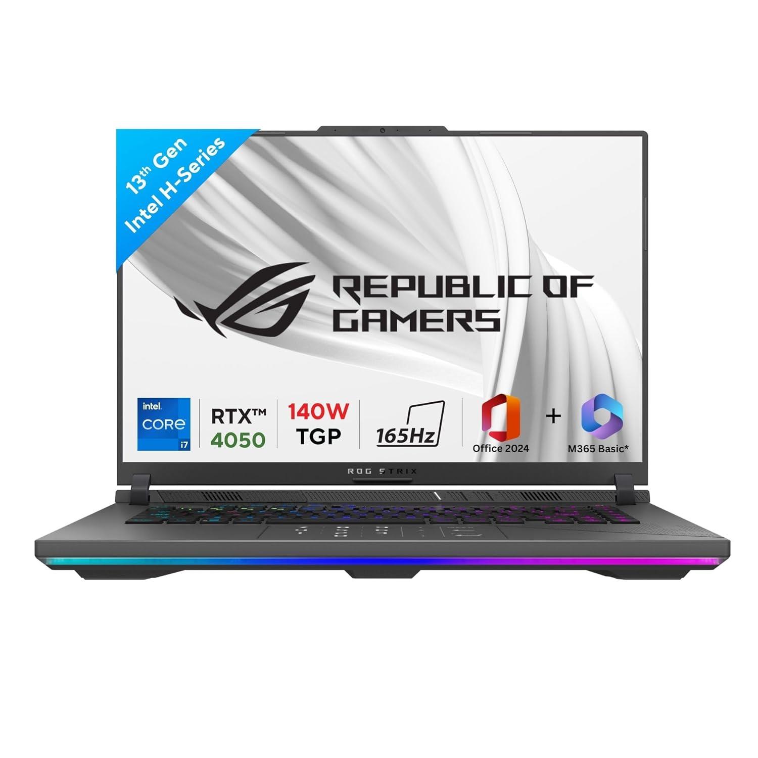 ASUS ROG Strix G16 13Th Gen,Intel Core I7-13650HX Gaming Laptop(NVIDIA RTX 4050-6GB/140W TGP/16GB/1TB/FHD+/16"/165Hz/Windows 11/M365 Basic (1Year)*/Office Home 2024/Eclipse Gray/2.50 Kg)G614JU-N4200WS