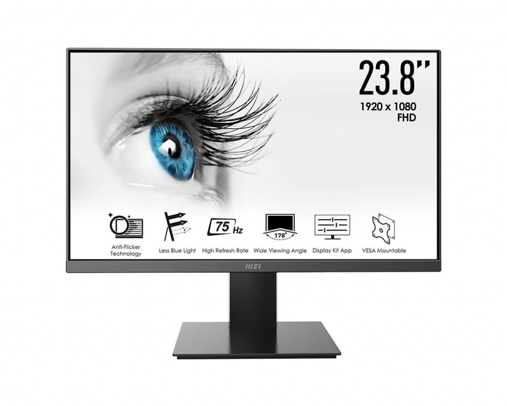 MSI PRO MP241X 24-Inch Full HD Computer Monitor - Professional LED Monitor With 75Hz Refresh Rate, Anti-Glare & Anti-Flicker Technology PC Monitor For Desktop (Black)