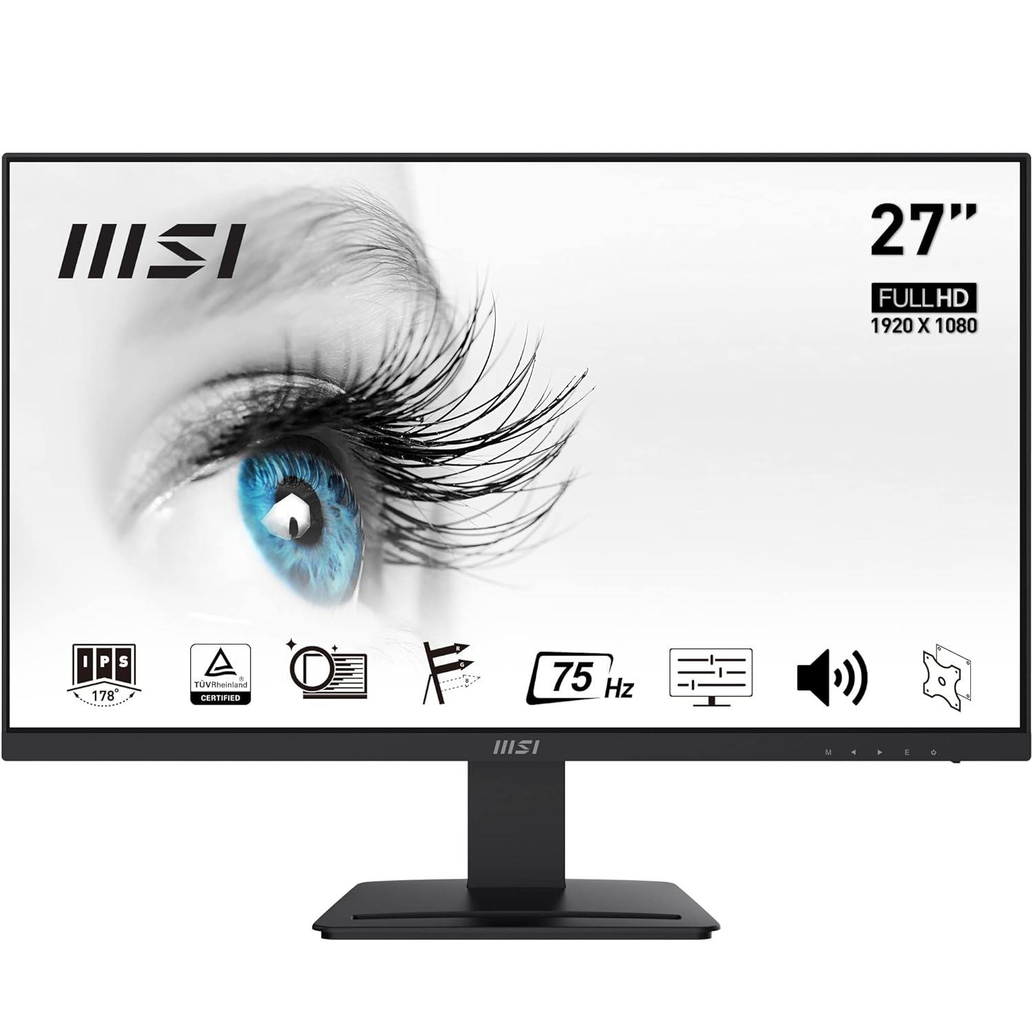 MSI PRO MP273 Business & Productivity Monitor 27 Inch Fullhd (1920 X 1080) 75Hz Refresh Rate, IPS Panel With Eye-Friendly Technology, VESA-Mount Supported, Black