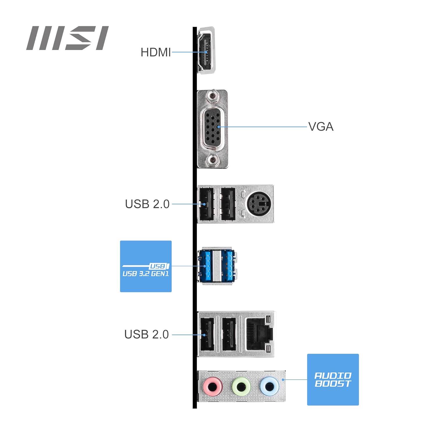 MSI PRO H610M-E DDR4 Motherboard, Micro-ATX Supports 14Th/13Th/12Th Gen Intel Core Processors, LGA 1700-2 Dimms (3200Mhz), 1 Pcie 4.0 16,Slot, 1, M.2 Gen3, USB 3.2 Gen1, 1G LAN, HDMI 1.4 & VGA