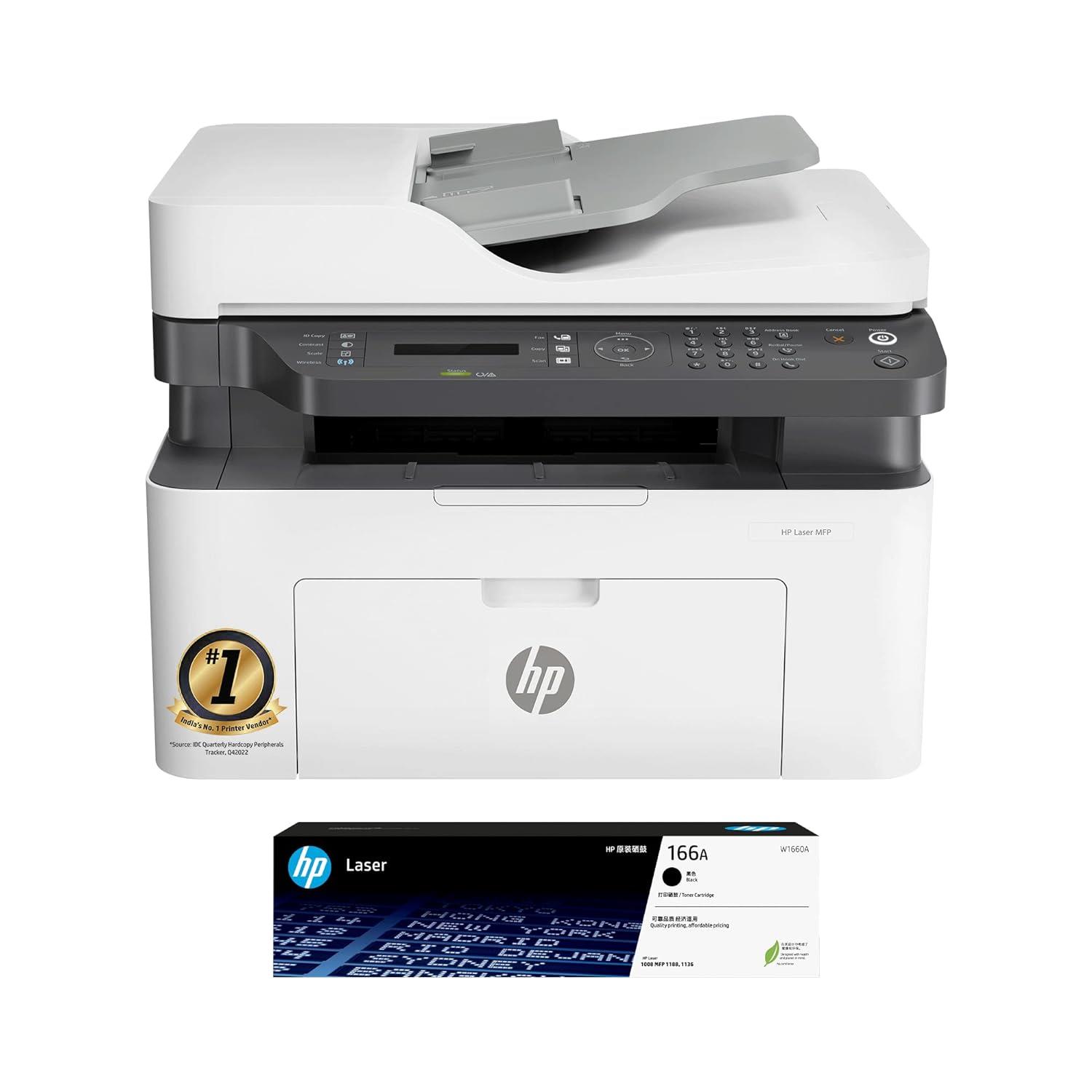 HP Laser MFP 1188Fnw, Wireless, Print, Copy, Scan, Fax, 40-Sheet ADF, Hi-Speed USB 2.0, Ethernet, Up To 21 Ppm, 150-Sheet Input Tray, 100-Sheet Output Tray, Black And White