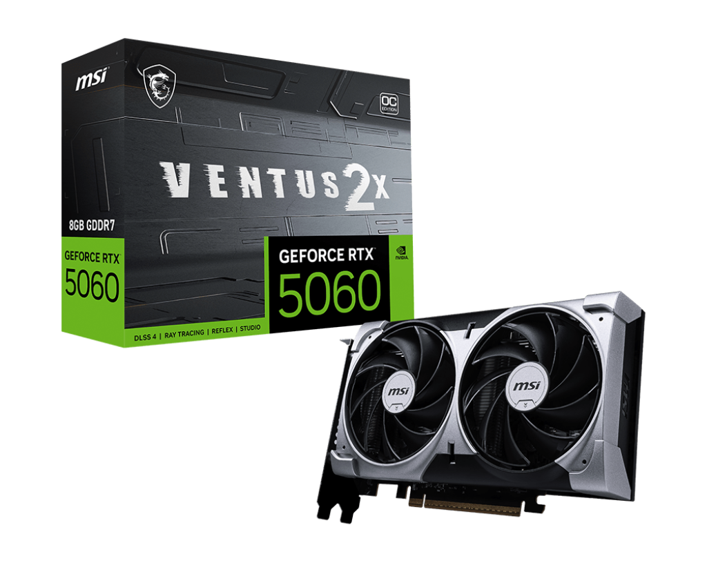 MSI Geforce RTX 5060 8G Ventus 2X OC Graphic Card - NVIDIA Geforce RTX 5060 GPU, 8GB GDDR7 128-Bit Memory, 28 Gbps, PCI Express Gen 5 X16 Interface, Upto 2527 Mhz, TORX Fan 5.0