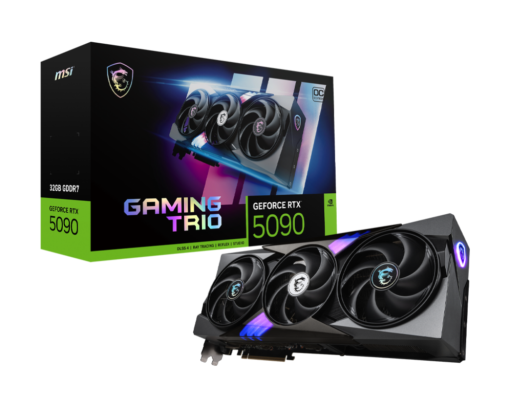 MSI Geforce RTX 5090 32G Gaming Trio OC Graphic Card - NVIDIA Geforce RTX 5090 GPU, 32GB GDDR7 512-Bit Memory, 28 Gbps, PCI Express Gen 5 Interface, Upto 2482 Mhz, STORMFORCE Fan