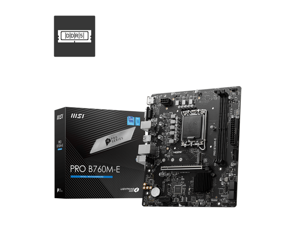 MSI PRO B760M-E Motherboard, Micro-ATX - Supports 14Th/13Th/12Th Gen Intel Core Processors, LGA 1700 - DDR5 Memory Boost 5600Mhz, Pcie 4.0 X16 Slot, M.2 Gen4 Slot