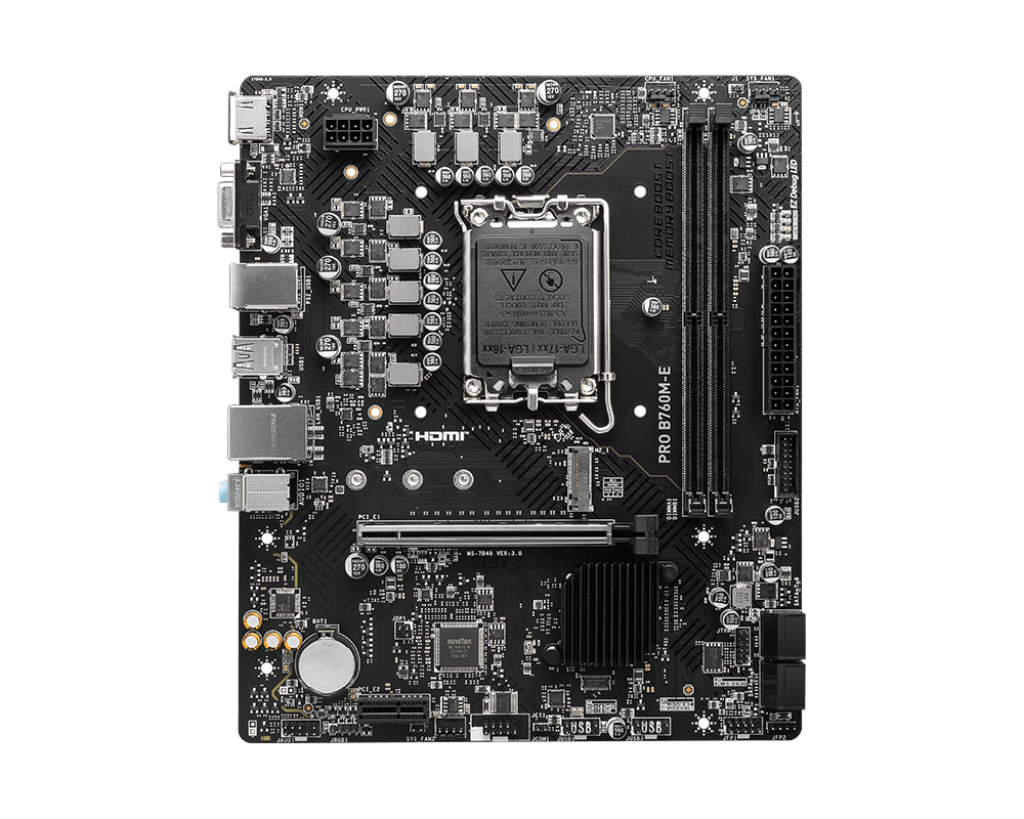 MSI PRO B760M-E Motherboard, Micro-ATX - Supports 14Th/13Th/12Th Gen Intel Core Processors, LGA 1700 - DDR5 Memory Boost 5600Mhz, Pcie 4.0 X16 Slot, M.2 Gen4 Slot
