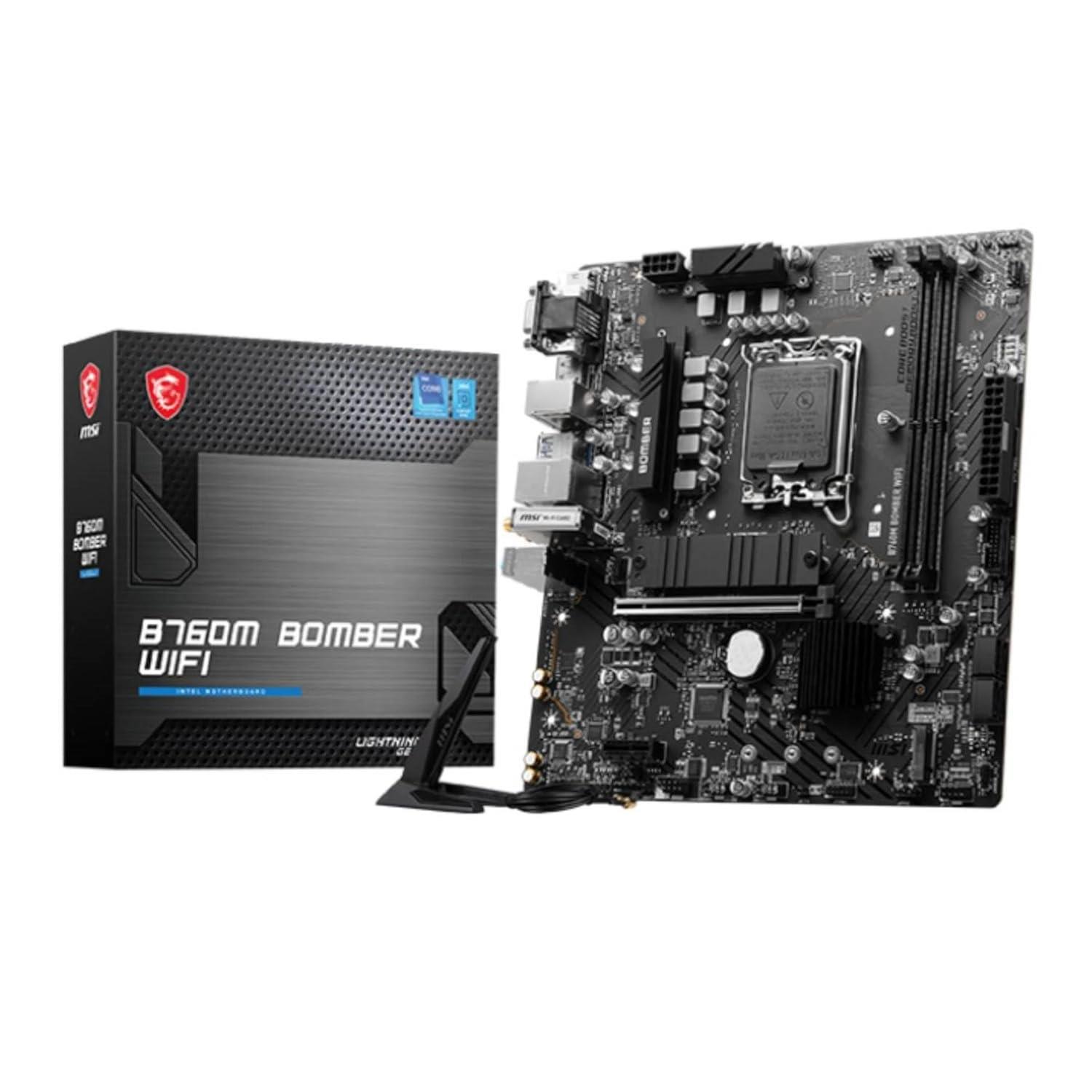 MSI B760M Bomber Wifi Motherboard, Micro-ATX - Supports 14Th/13Th/12Th Gen Intel Core Processors, LGA 1700 - DDR5 Memory Boost 6400Mhz/MAX, Pcie 4.0 X16 Slot, M.2 Gen4 Slot