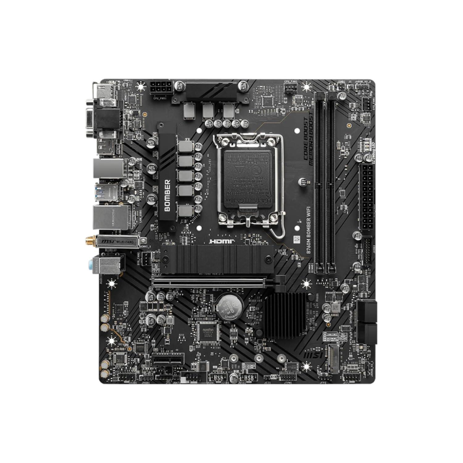 MSI B760M Bomber Wifi Motherboard, Micro-ATX - Supports 14Th/13Th/12Th Gen Intel Core Processors, LGA 1700 - DDR5 Memory Boost 6400Mhz/MAX, Pcie 4.0 X16 Slot, M.2 Gen4 Slot