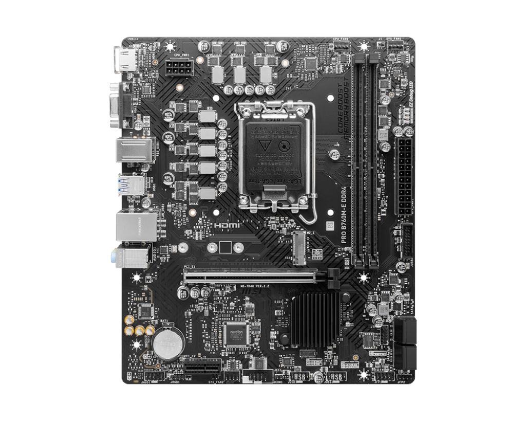 MSI PRO B760M-E DDR4 Motherboard, Micro-ATX - Supports Intel 14Th, 13Th & 12Th Gen Core Processors, LGA 1700 - DDR4 Memory Boost 4800+Mhz/OC, Pcie 4.0 X16 Slot, M.2 Gen4 Slot