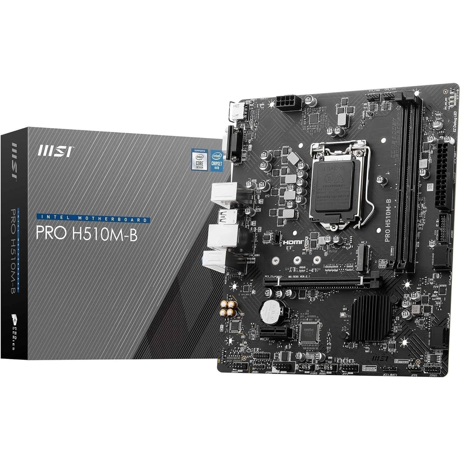 MSI PRO H510M-B Motherboard, Micro-ATX - Supports Intel Core 10Th Gen Processors, LGA 1200-2 X Dimms, 1 X Pcie 3.0 X16, USB 3.2 Gen1, 1G LAN, HDMI 1.4