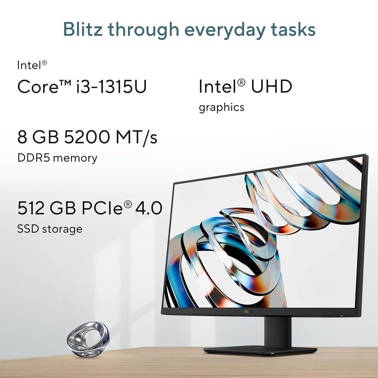 ASUS Aio V440,13Th Gen Intel Core I3-1315U, 23.8" FHD,100Hz,All-In-One PC(8GB RAM/512GB SSD/Windows 11/Office 24/Retractable Camera/With Wired Keyboard & Mouse/M365 Basic (1Year)*) V440VAB-KBPC002WS