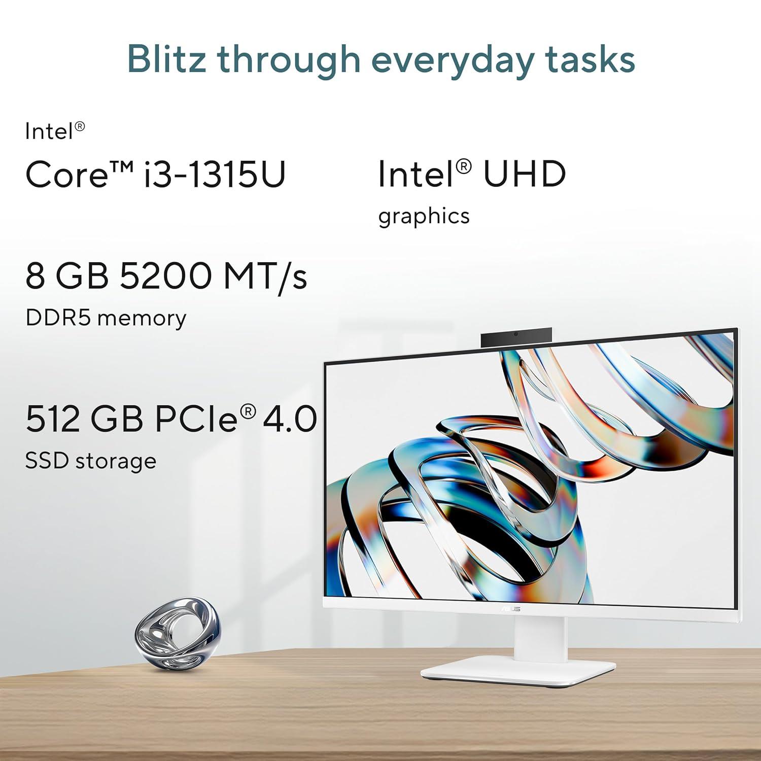 ASUS AIO, All In One PC, Intel Core I3-1315U (8GB/512GB/Intel Graphics/60.45 Cms (23.8) FHD/Windows 11 Home/Office Home 2024 + M365 Basic (1 Year Validity)*) A3402WVA-BPC001WS
